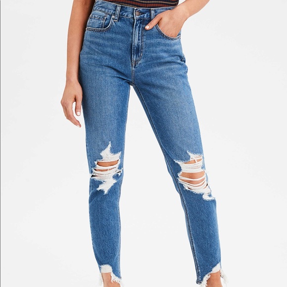 American Eagle Classic Destroyed Mom Jeans - Picture 1 of 8